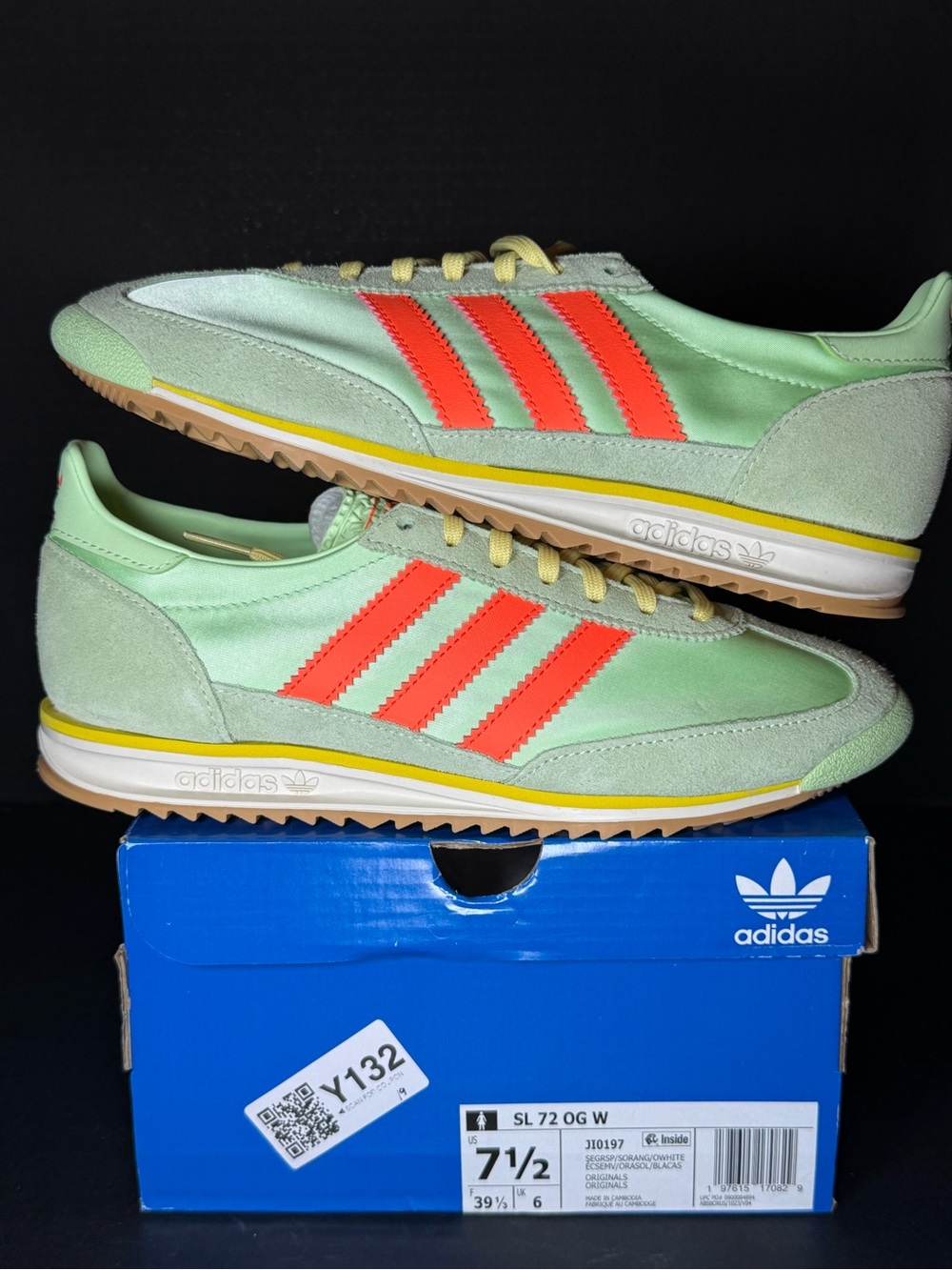 Adidas SL 72 OG Women’s Sneakers - Mint Green with Orange Stripes size 7.5W
